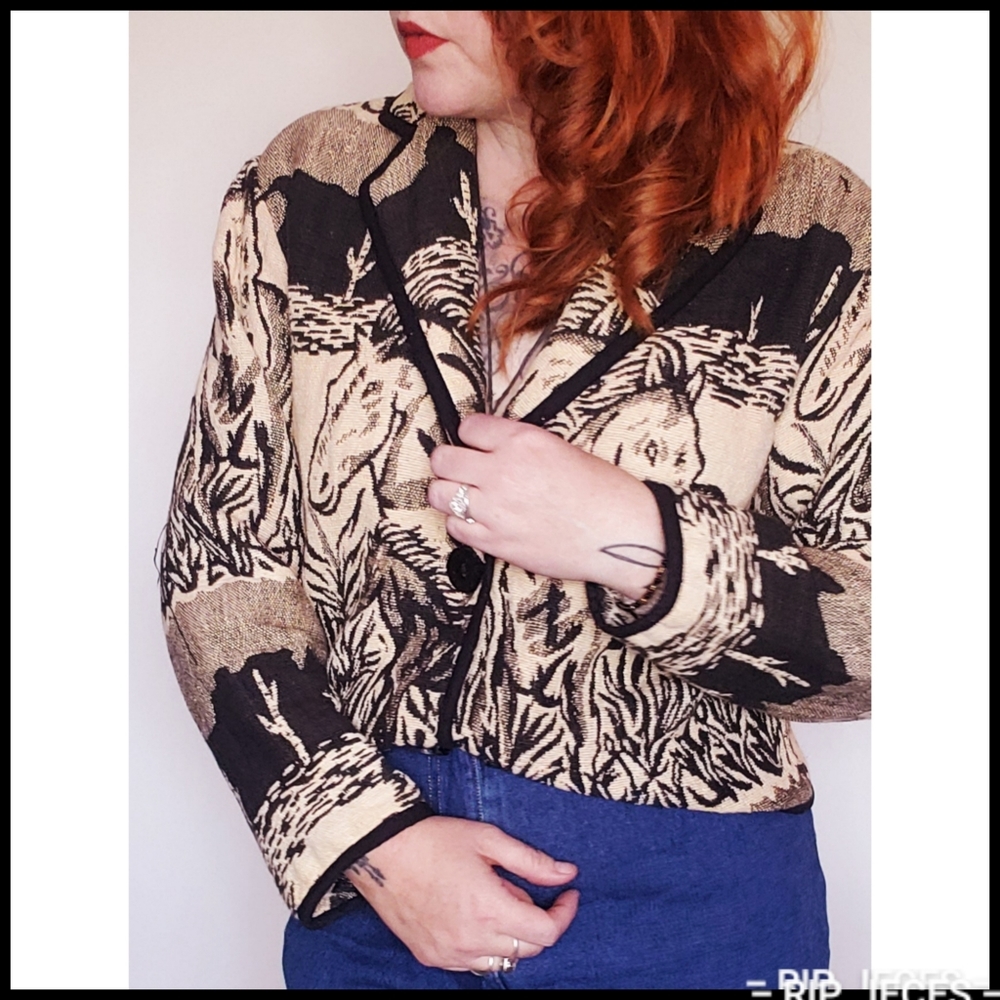 Vintage wild horses and cactus tapestry jacket